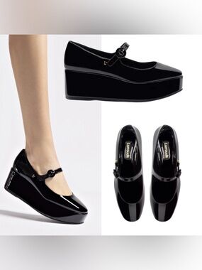 Larroude Blair Flatform In Black Patent Leather